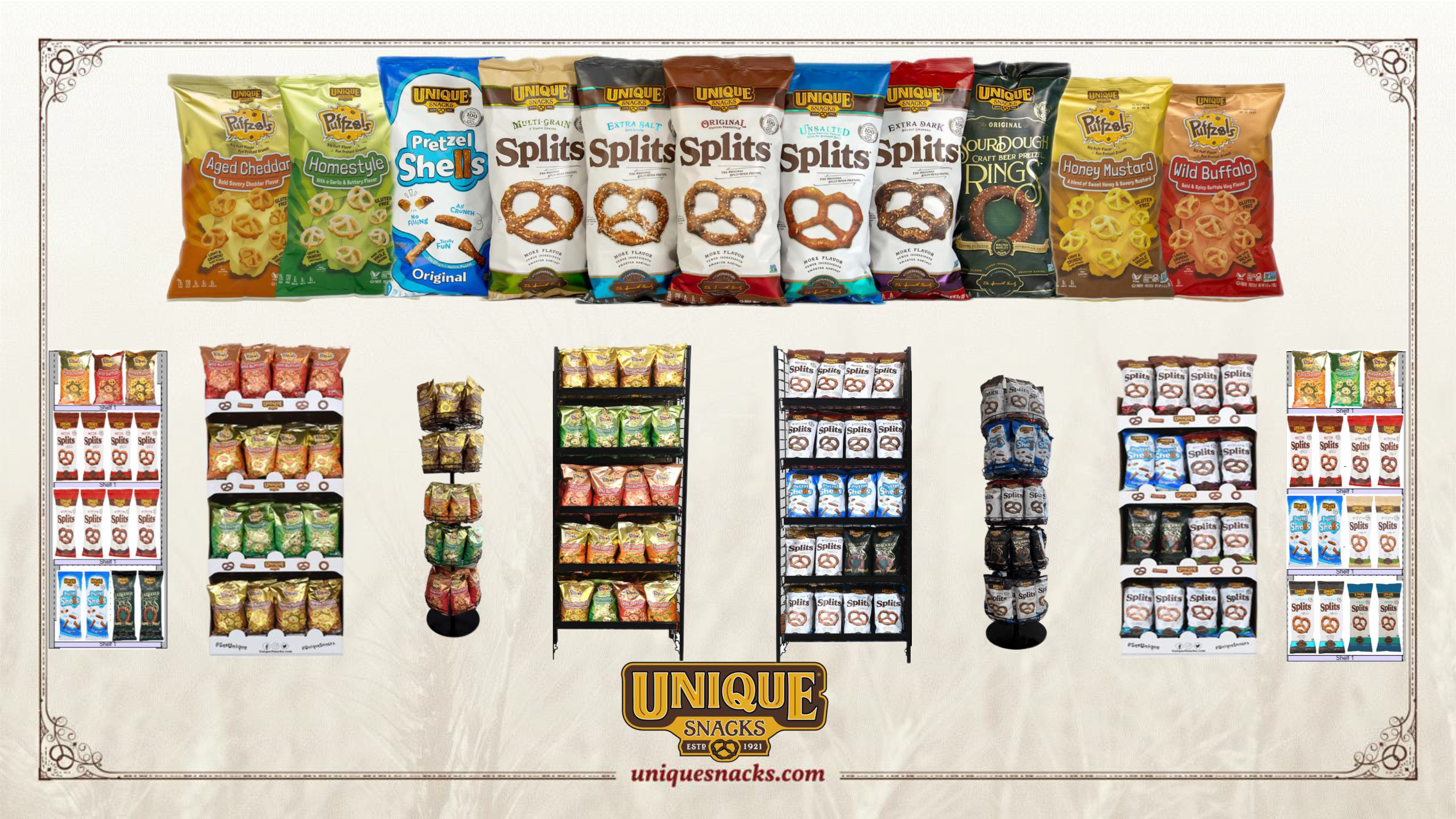 Unique Snacks freestanding display stands